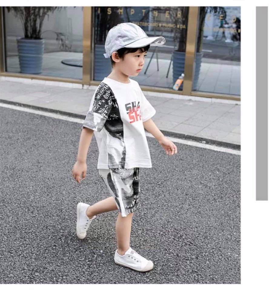 SÉT BỘ THUN MẶC NHÀ BÉ TRAI CHỮ SHAPP