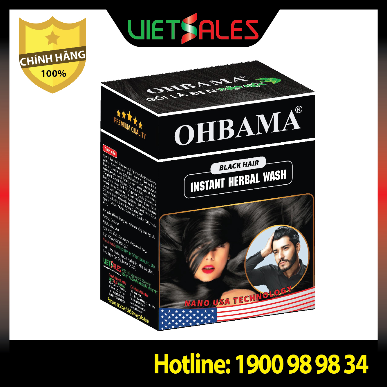 Dầu Gội Phủ Bạc OHBAMA - Gội là Đen [Hộp 10 gói]