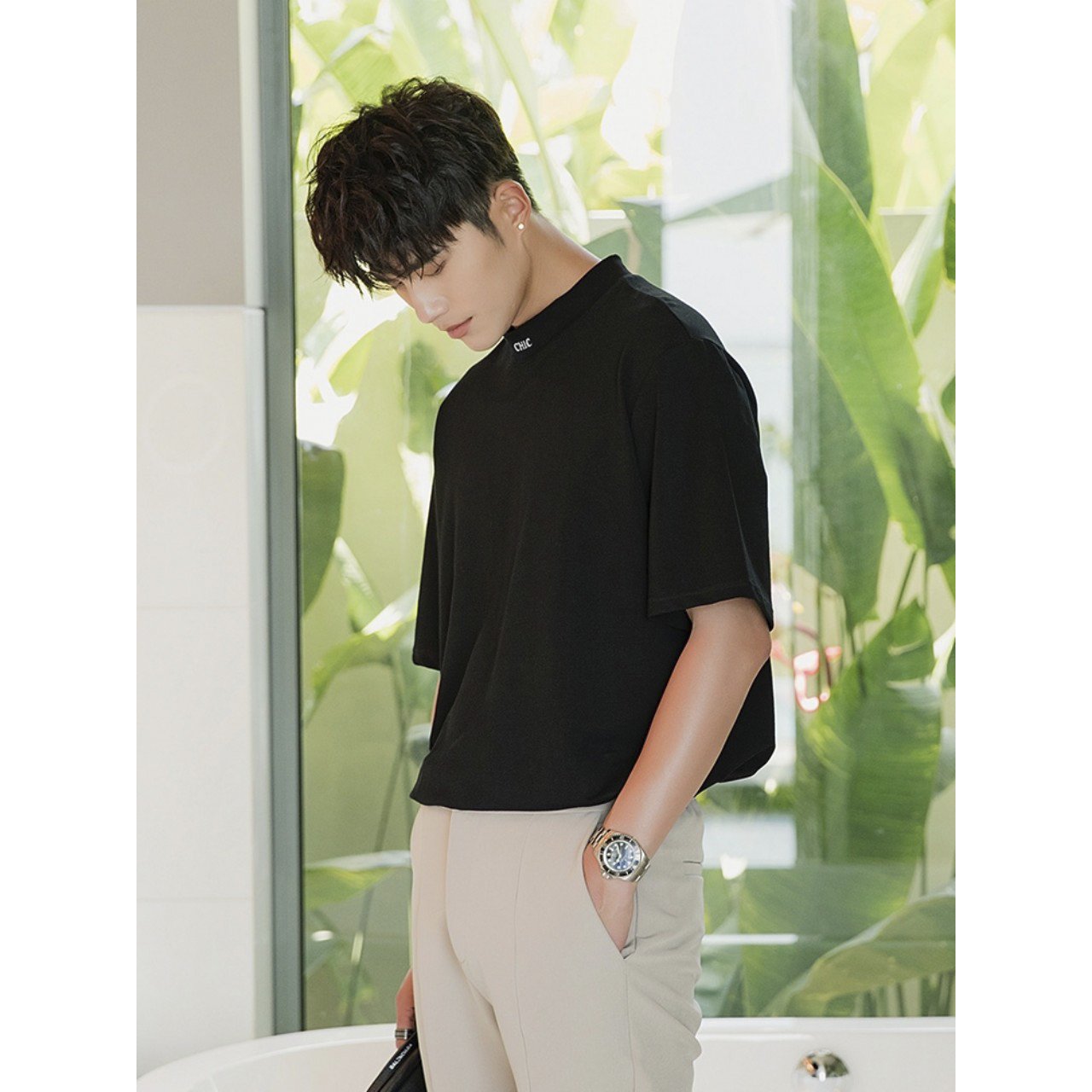 [HCM]Áo thun cổ cao nam CHIC-Đen - Lay Unisex