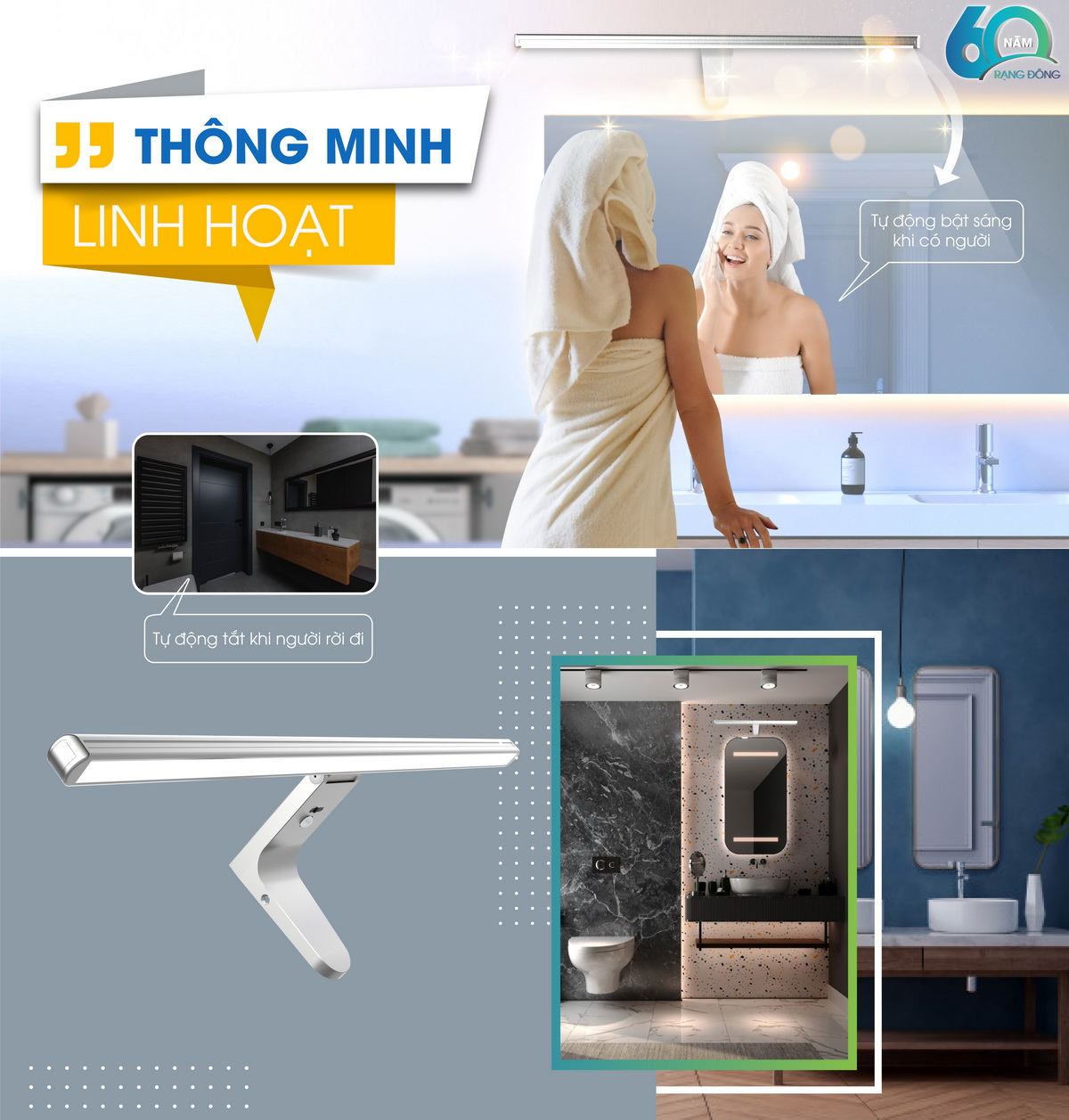 Đèn LED chiếu gương cảm biến Rạng Đông
