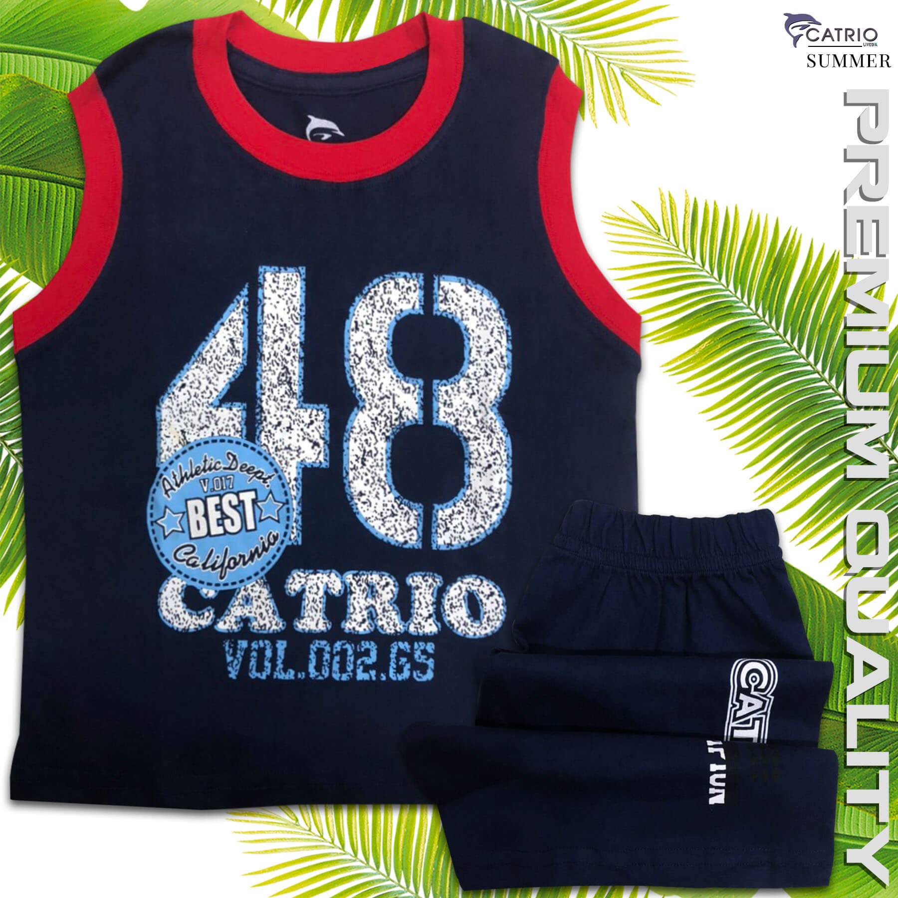 BỘ THUN BÉ TRAI CATRIO IN SỐ 48 là bộ đồ trẻ em từ 2 tuổi 12kg đến 12 tuổi 45kg gồm QUẦN ĐÙI + ÁO SÁT NÁCH vải 100% cotton đạt chuẩn xuất khẩu, thích hợp cho các bé trai mặc ở nhà, đi chơi du lịch rất đẹp và rất hạnh phúc