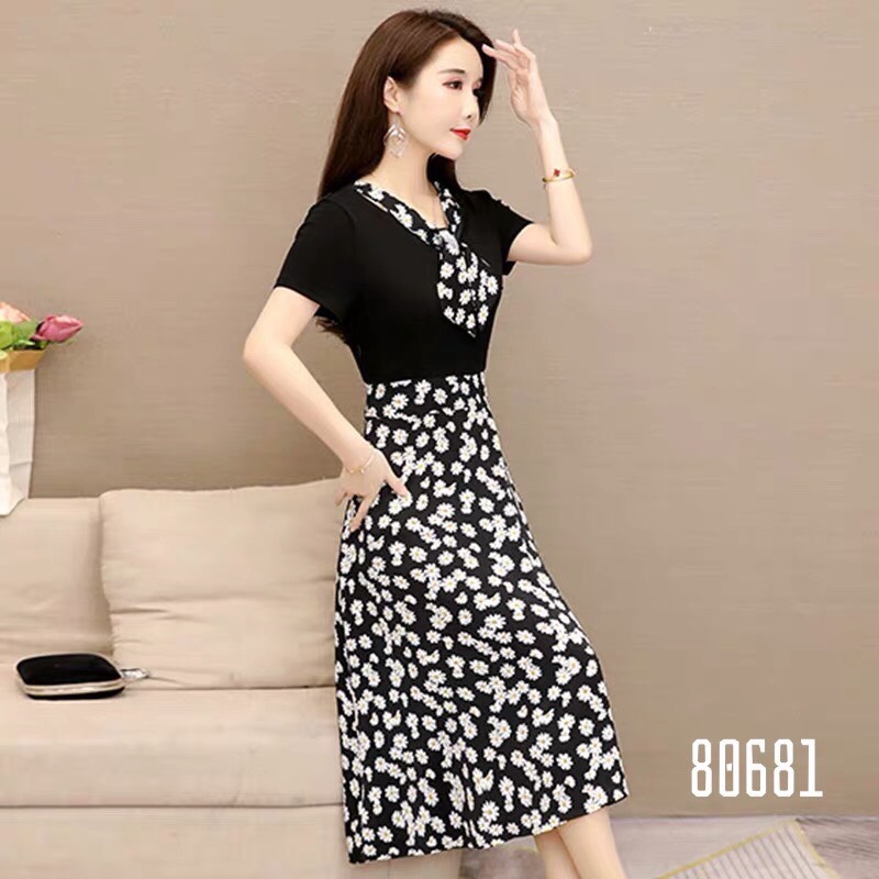 VÁY DỰ TIỆC DÁNG XÒE PHỐI HOA THANH LỊCH