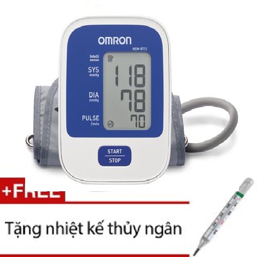 Máy đo huyết áp bắp tay Omron HEM-8712 (Trắng phối xanh) + Tặng nhiệt kế thủy ngân