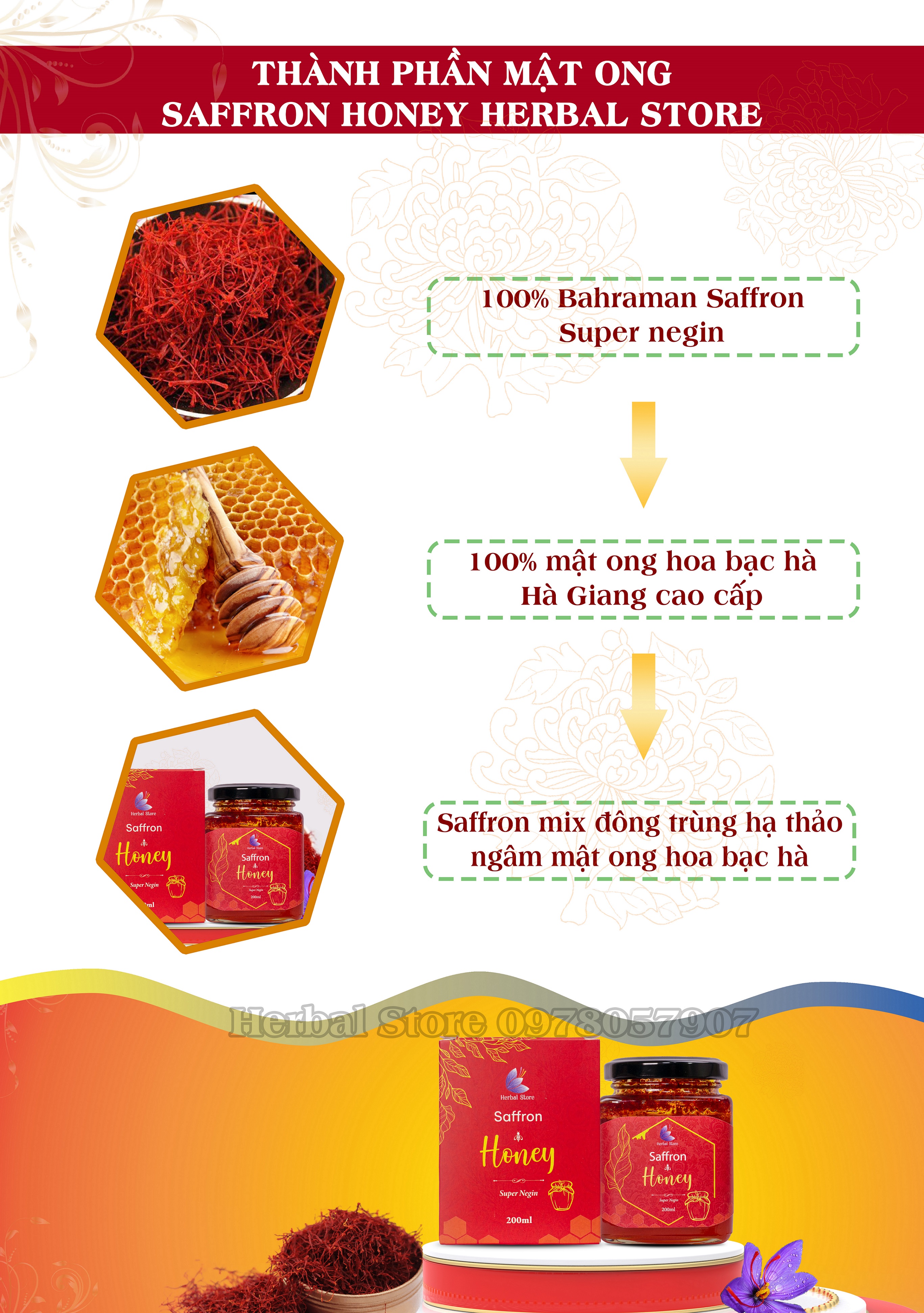 HỘP QUÀ TRÀ MẬT ONG SAFFRON KÈM THẢO MỘC