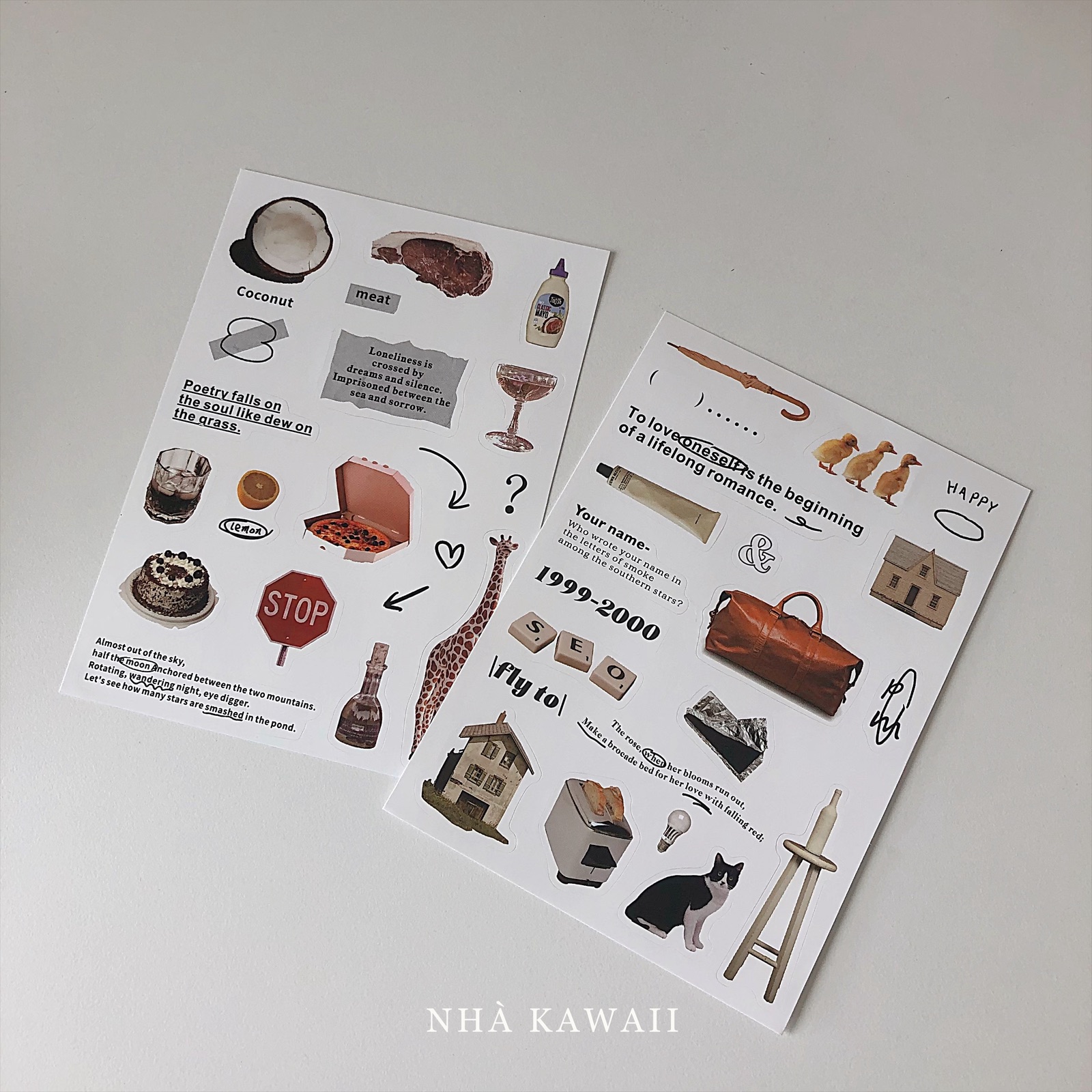 Set 2 tấm sticker Retro cắt sẵn, trang trí bullet journal