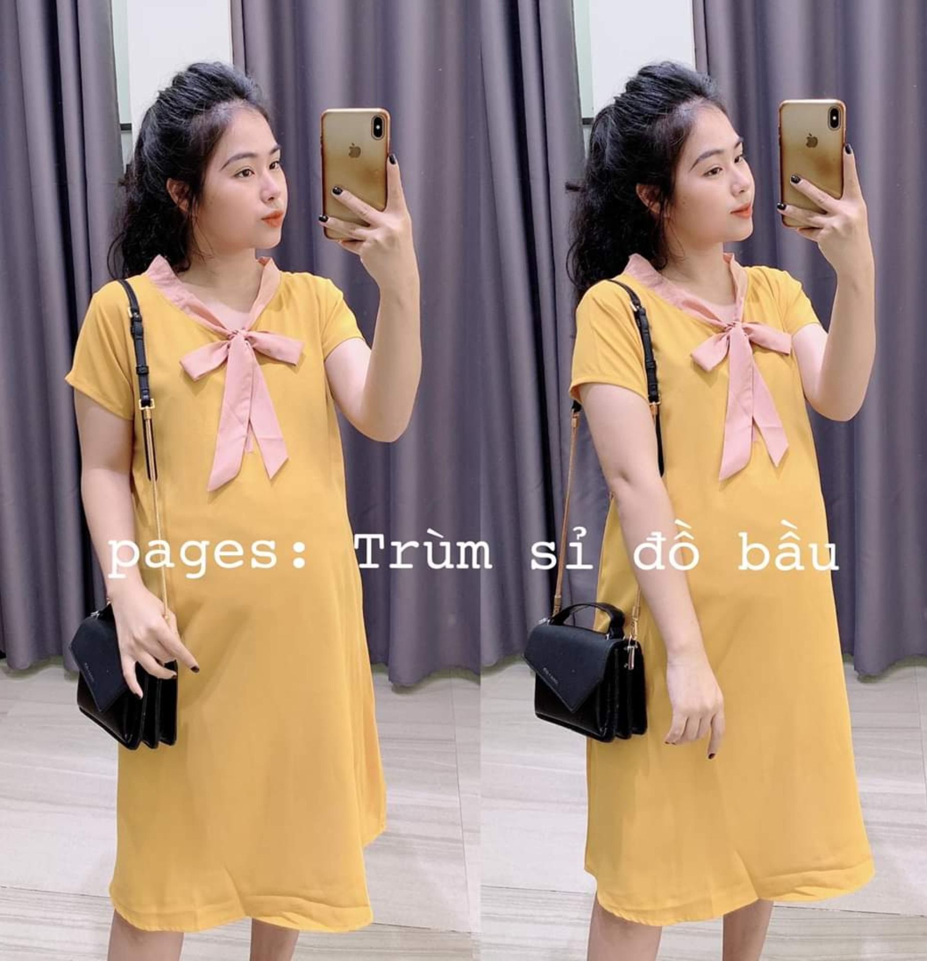 VÁY BẦU CÔNG SỞ THIẾT KẾ-Đầm bầu đẹp nơ cổ trẻ trung