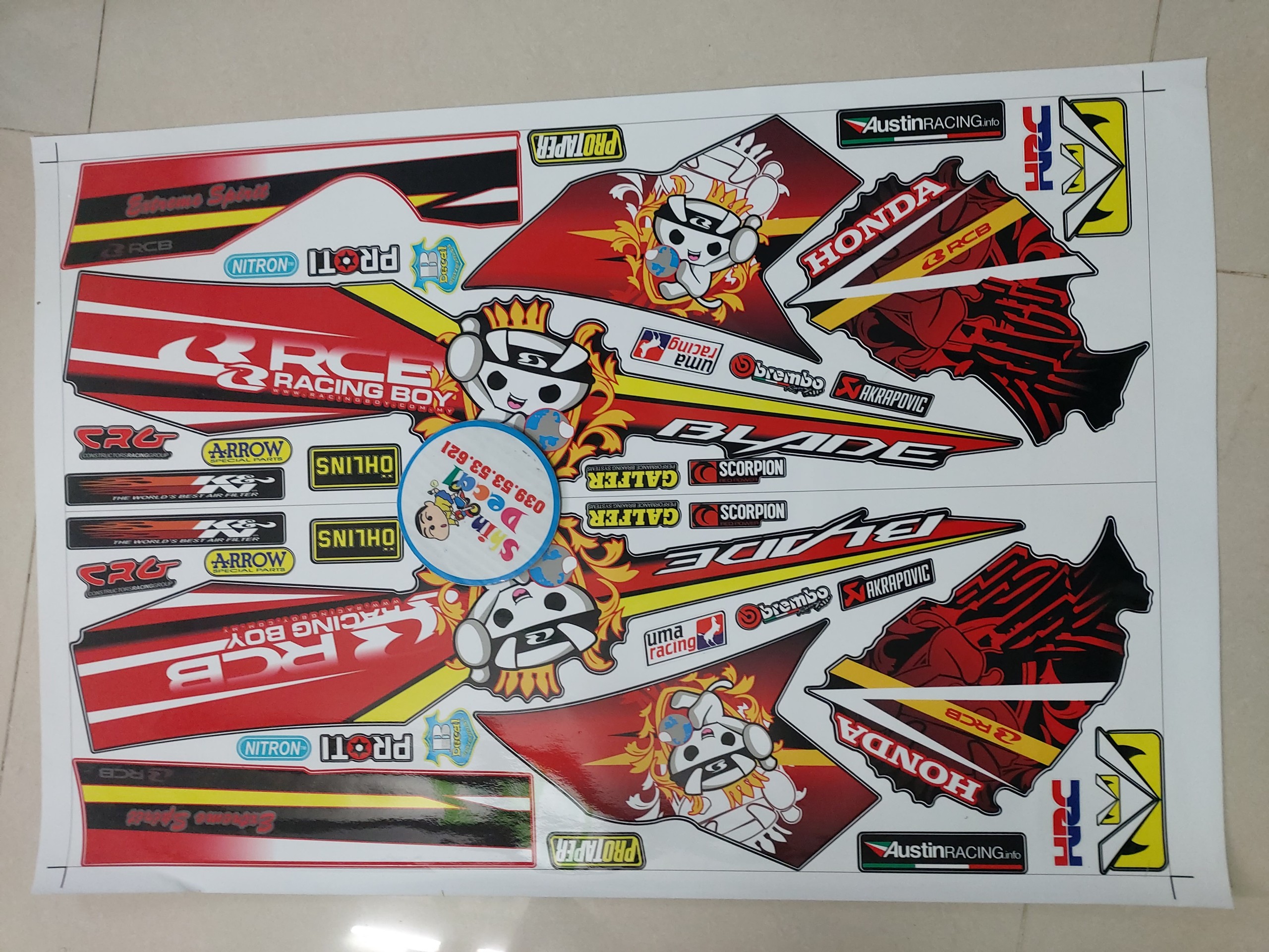 [HCM]Tem xe honda blade racingboy đỏ đen