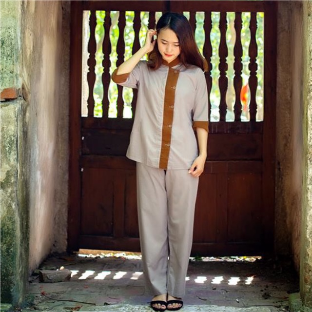 Đồ Lam Đi Chùa - Bộ Cúc Lệch