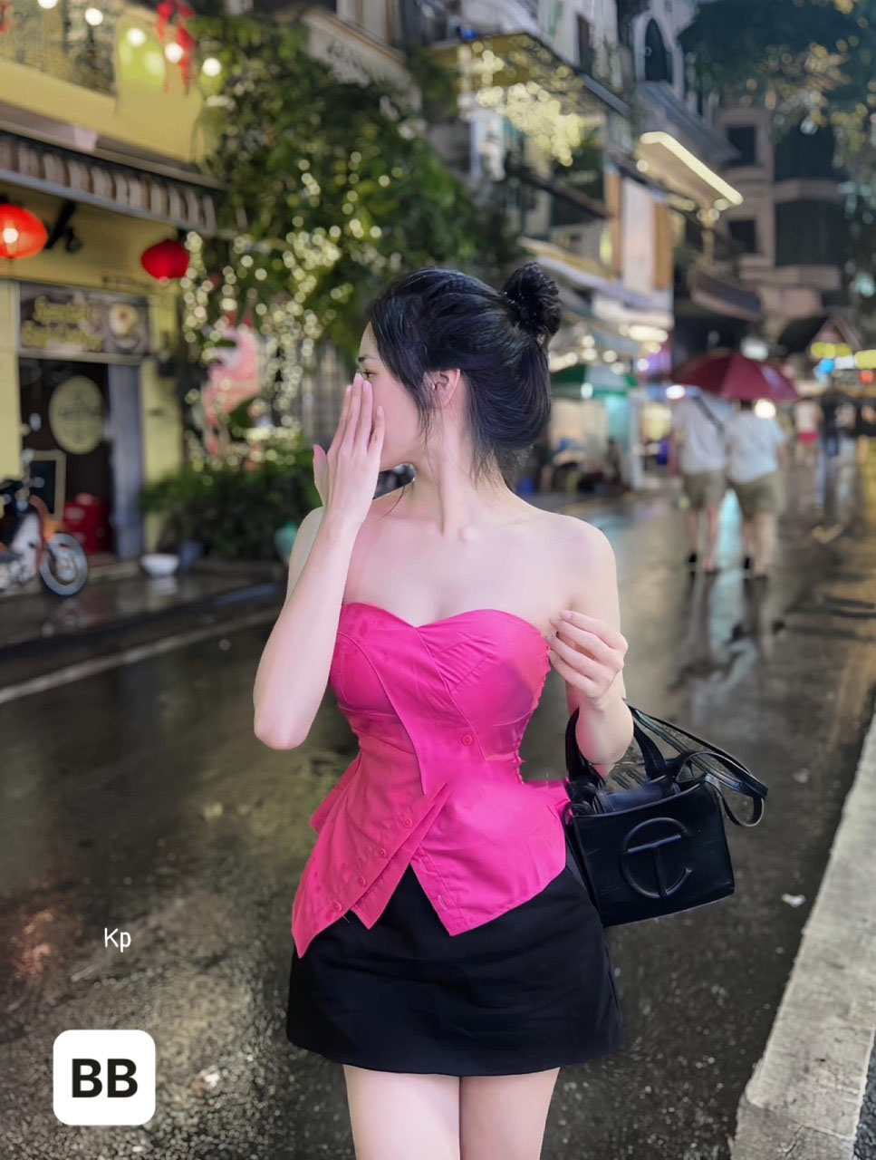 Áo ống phối nút có mút ngực vạt nhọn chéo siêu sang