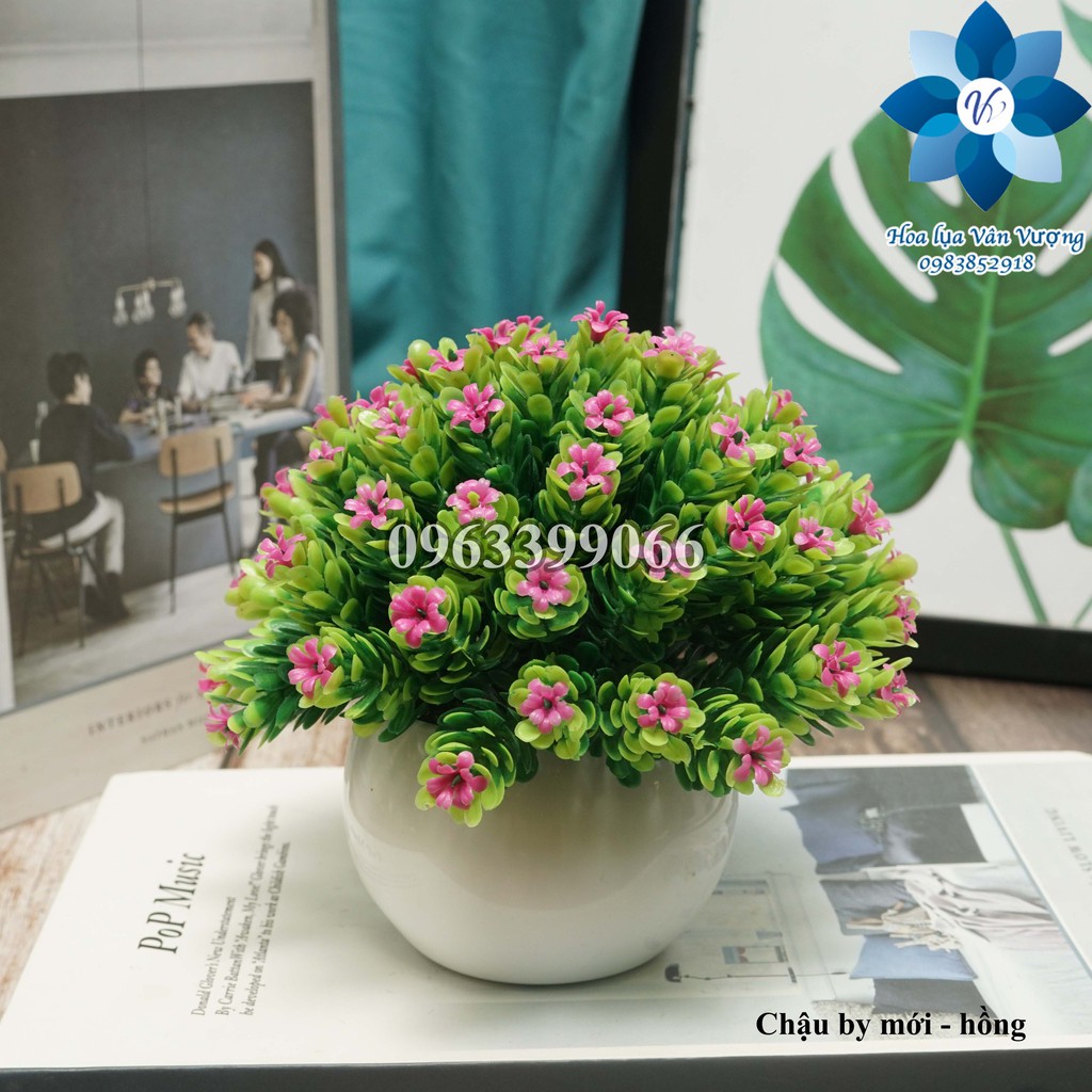 Hoa lụa để bàn, chậu hoa giả trang trí chậu by