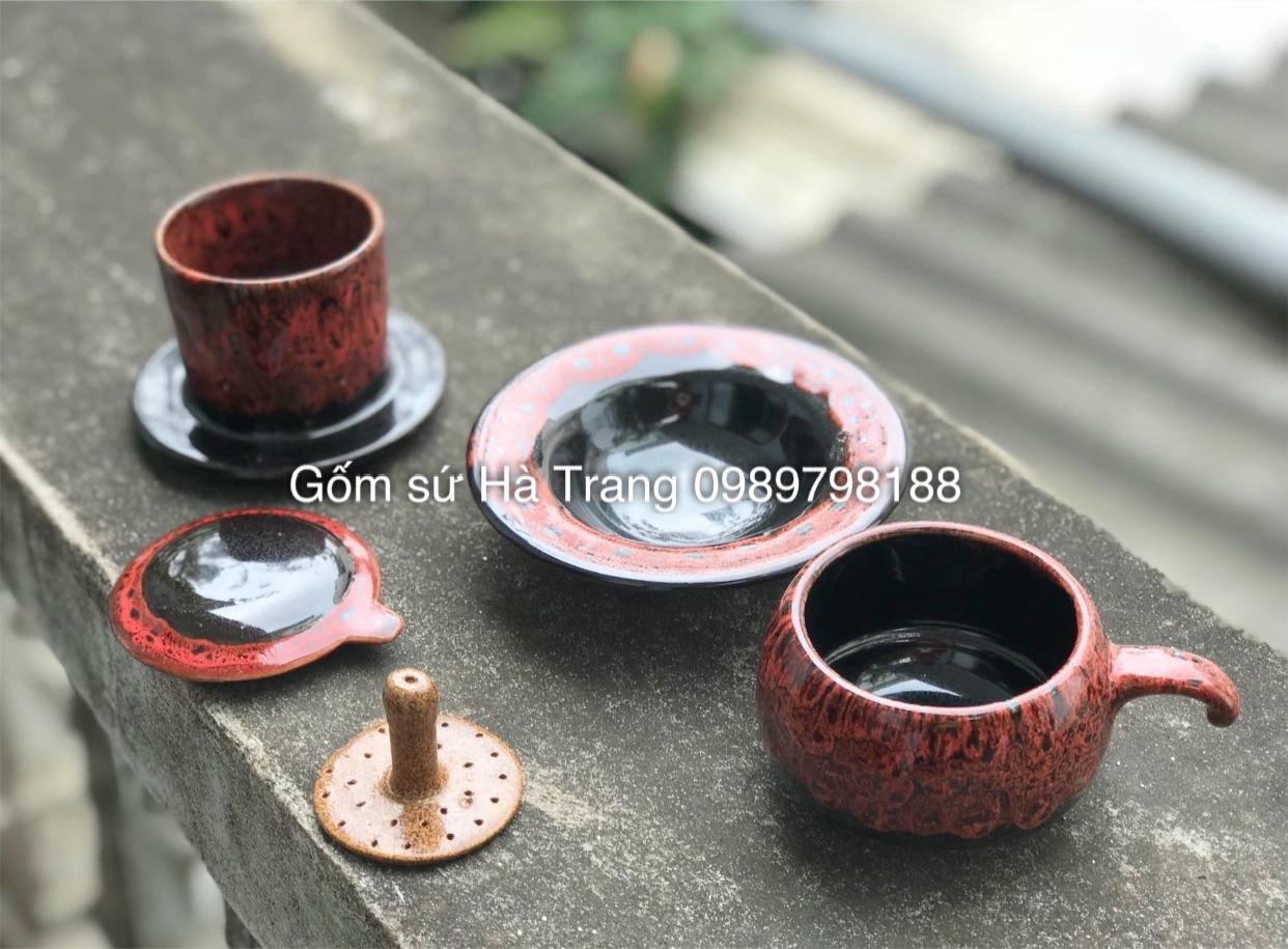 Phin pha cafe men hoả biến gốm sứ Bát Tràng