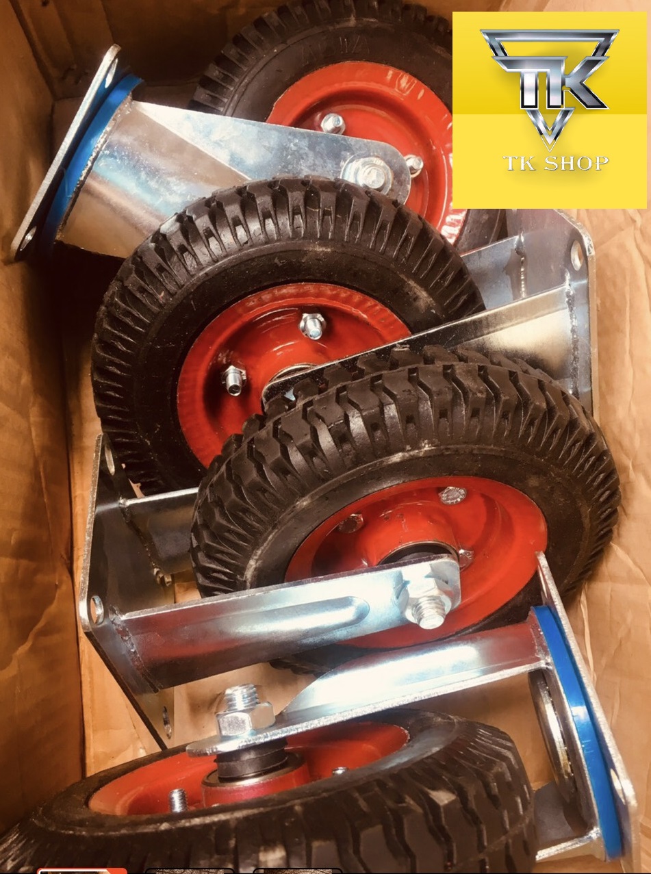 Bộ 4 bánh xe đẩy hàng mâm liền 250-4 cao su, càng 3.2ly