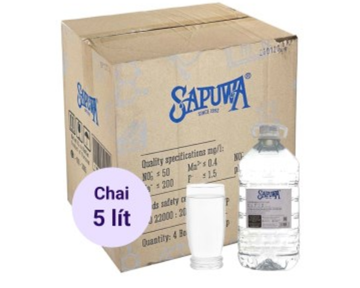 Thùng 4 chai nước suối tinh khiết sapuwa 5l / combo 2 can nước suối tinh khiết sapuwa 5l