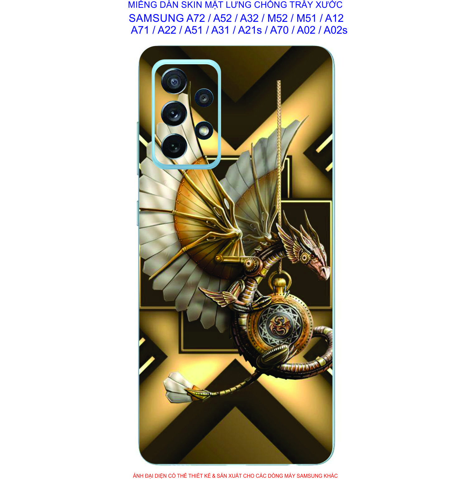 Miếng Dán Skin mặt lưng Samsung A72 / A52 / A52s 5g / A32 / M52 / M51 / A12 / A22 / A71 / A51 / A31 / A21s / A02 / A02s / A50 / A70