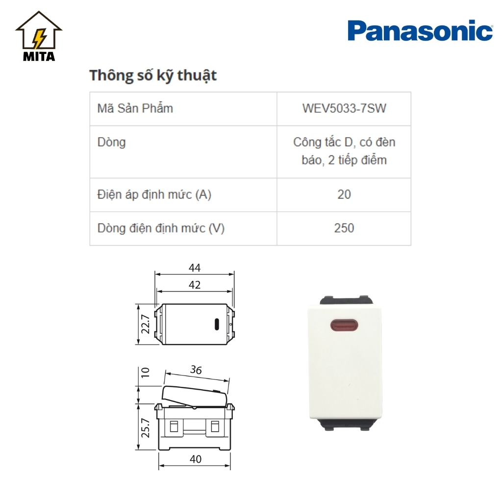 Hạt Module Công tắc 2 Cực 20A Panasonic - Công tắc bình nóng lạnh Panasonic - MITA