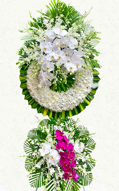 VÒNG HOA CHIA BUỒN 2 TÂNG [KÈM BANNER THÔNG ĐIỆP]