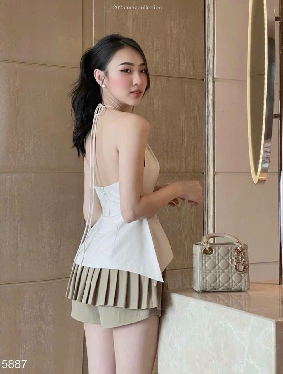 Sét yếm váy xếp ly