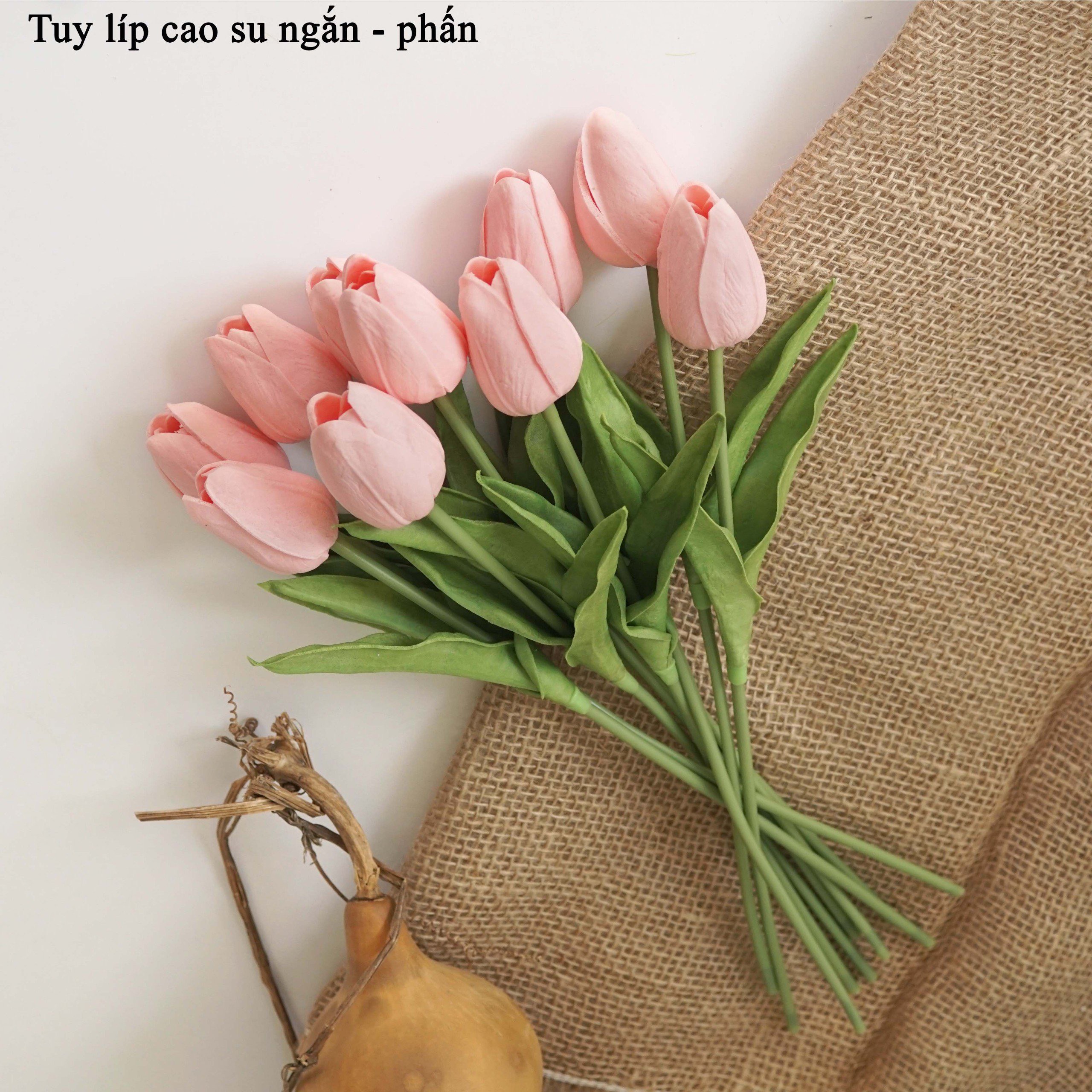 Bó 10 cành hoa tulip , tu lip cắm bình trang trí nội thất, loại lá xoăn giống thật