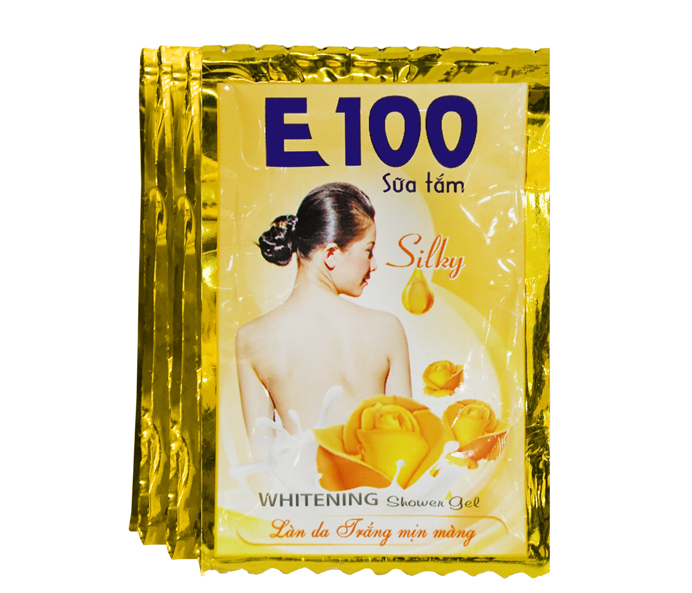 Dây 12 gói sữa tắm E100 trắng hồng vàng thơm mát mịn da