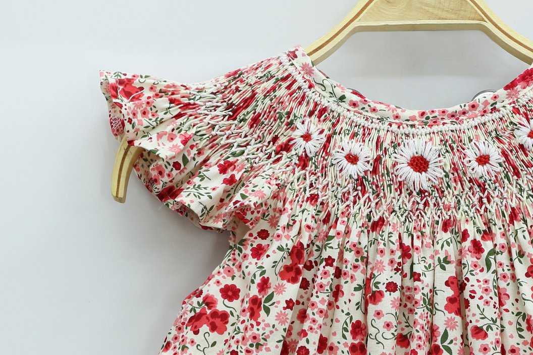ĐẦM SMOCK ĐỎ HOA NHÍ