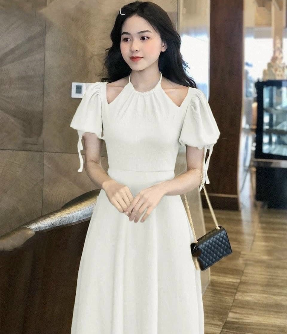 Đầm cổ yếm tay bo 3 màu