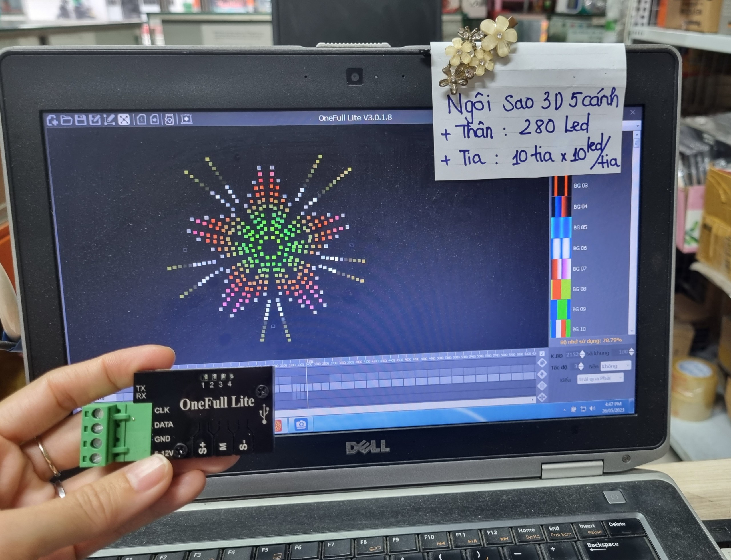 Sao280tia_Mạch Onefull Lite đã có nạp code cho ngôi sao 3D 280 led fullcolor có 10 tia