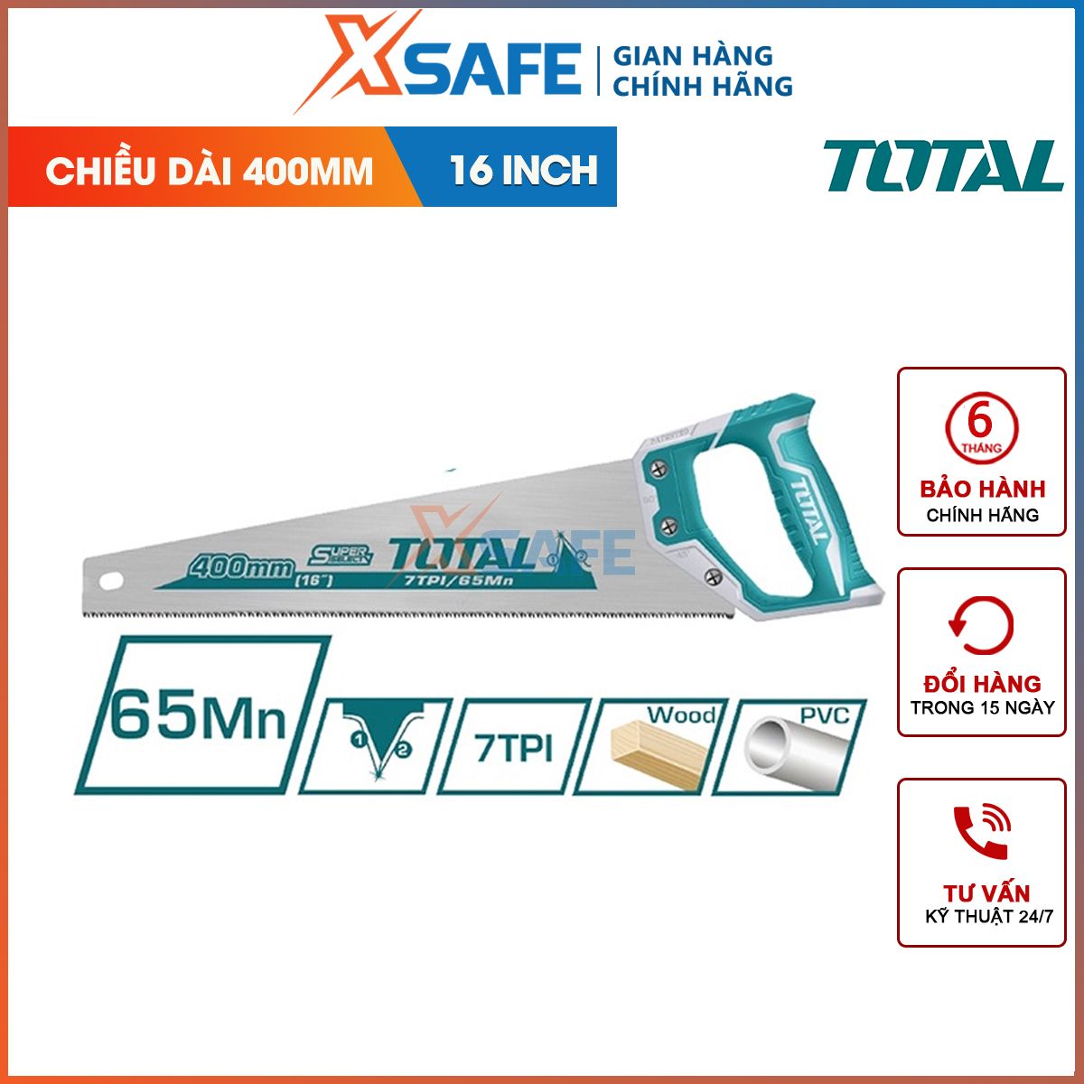 Saw willow leaf 400mm total THT55400, sawing wood handheld 0,9mm thick, 7 teeth saw/1 inch, have protection serrated, heat treatment