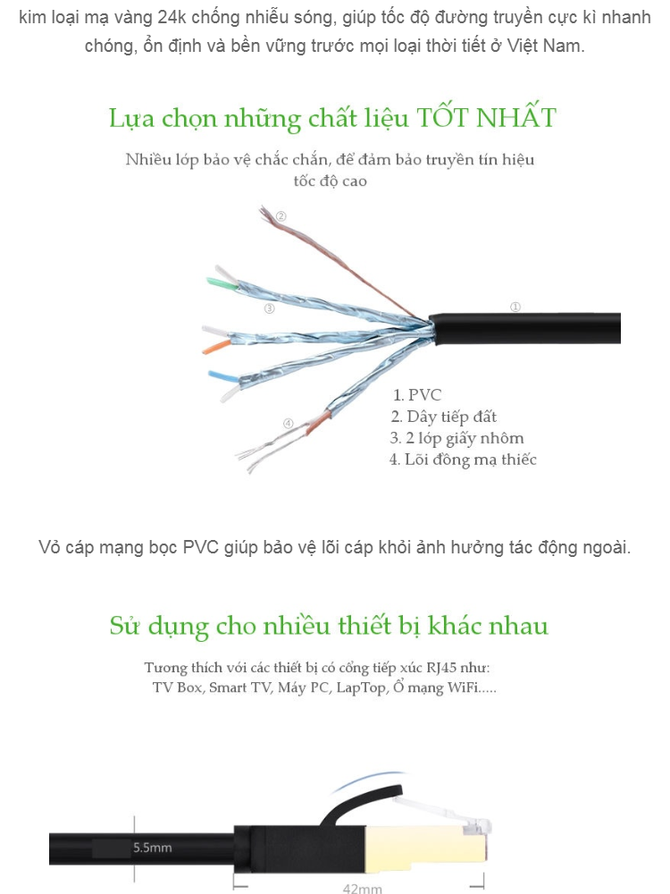 Dây Cáp Mạng Ugreen CAT7 11270 (3m) - Hàng Chính Hãng