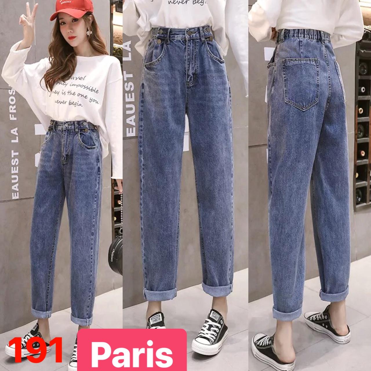 QUẦN BAGGY JEAN NỮ CHẤT BÒ XANH ĐẬM LƯNG THUN CẠP CHUN THU ĐÔNG LƯNG CAO NÂNG MÔNG HÀN QUỐC PR-191 CAO CẤP - PARIS FASHION