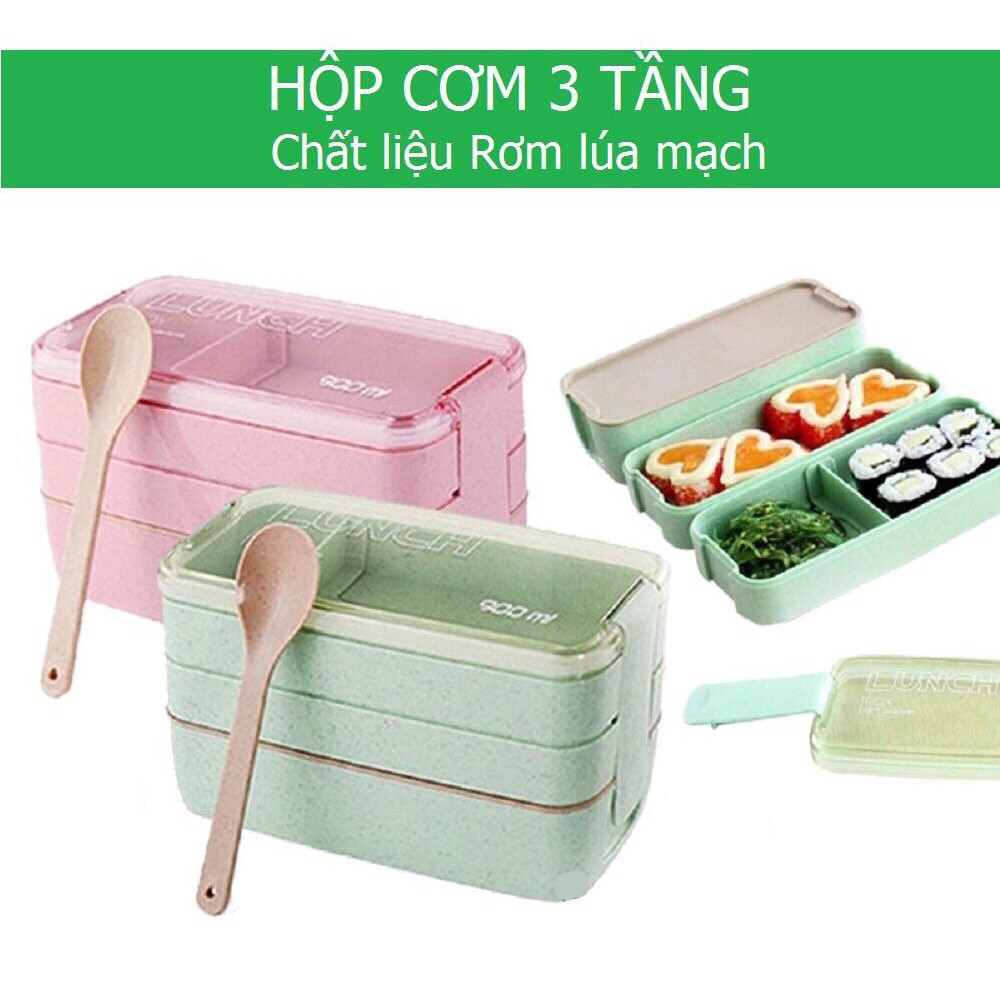 Hộp Cơm Lúa Mạch 3 Tầng Lunch Box Dung Tích 900ml