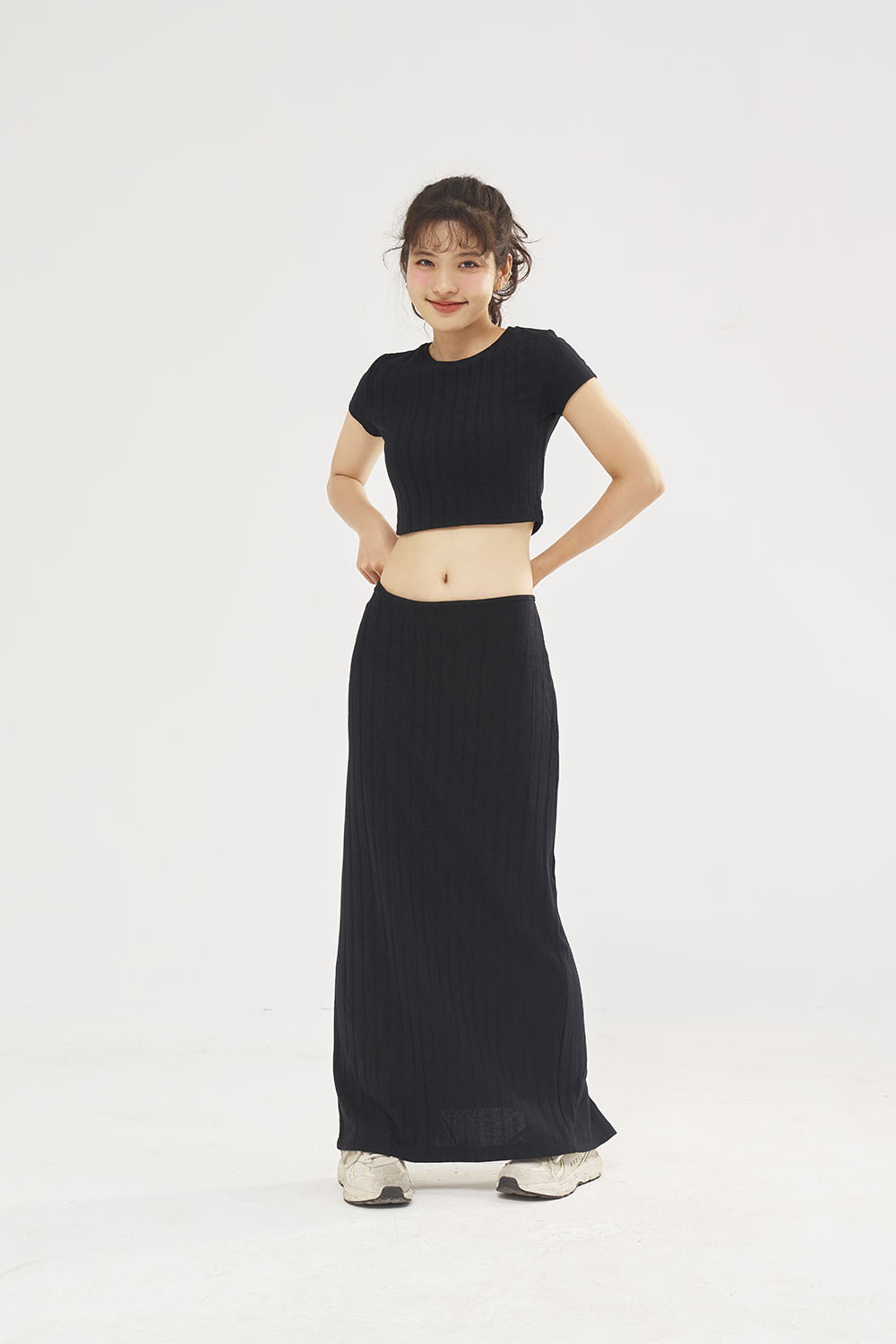 DOTTIE - Váy midi vải thun gân S0137