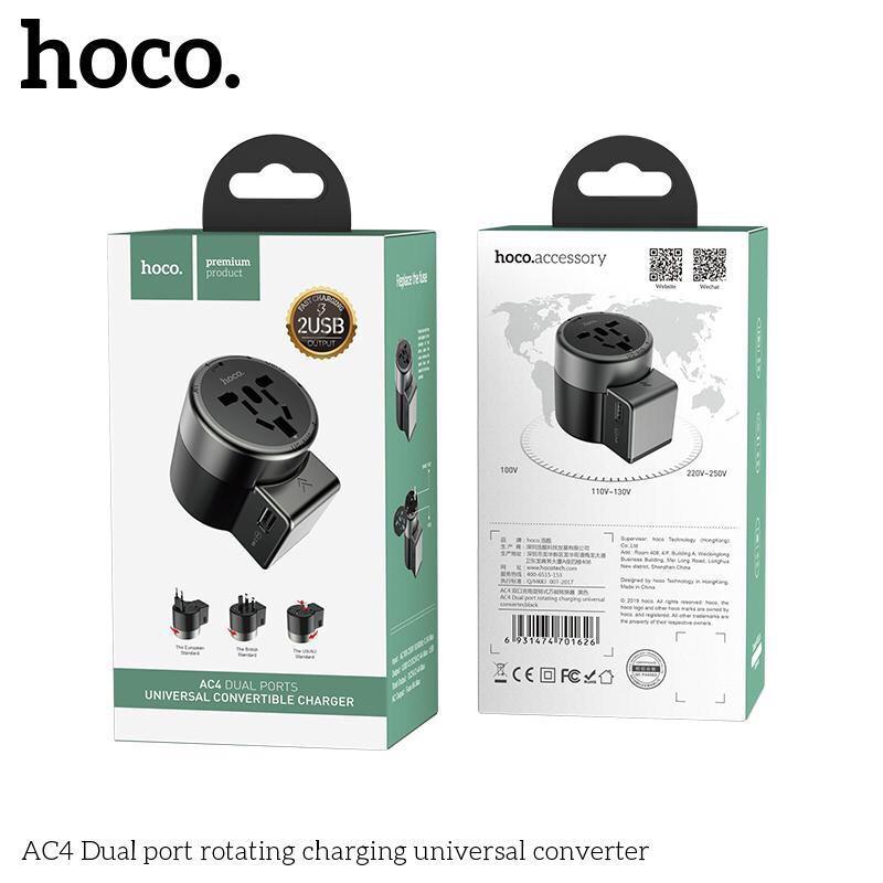 củ sạc du lịch đa năng HOCO AC4 Điện Dual USB Sạc Tường Chuyển Đổi EU/MỸ/AU/Phích Cắm UK