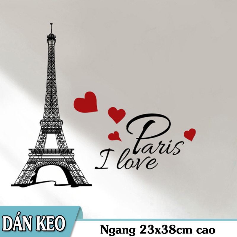 Decal trang trí tường - Tháp Paris Tim đỏ