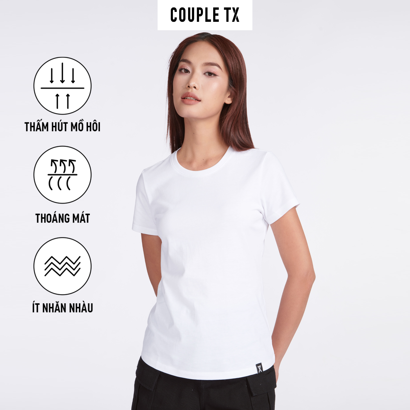 Áo Thun Nữ COUPLE TX -  Áo Thun Trơn Kiểu Basic, Chất Cotton, Cổ Tròn