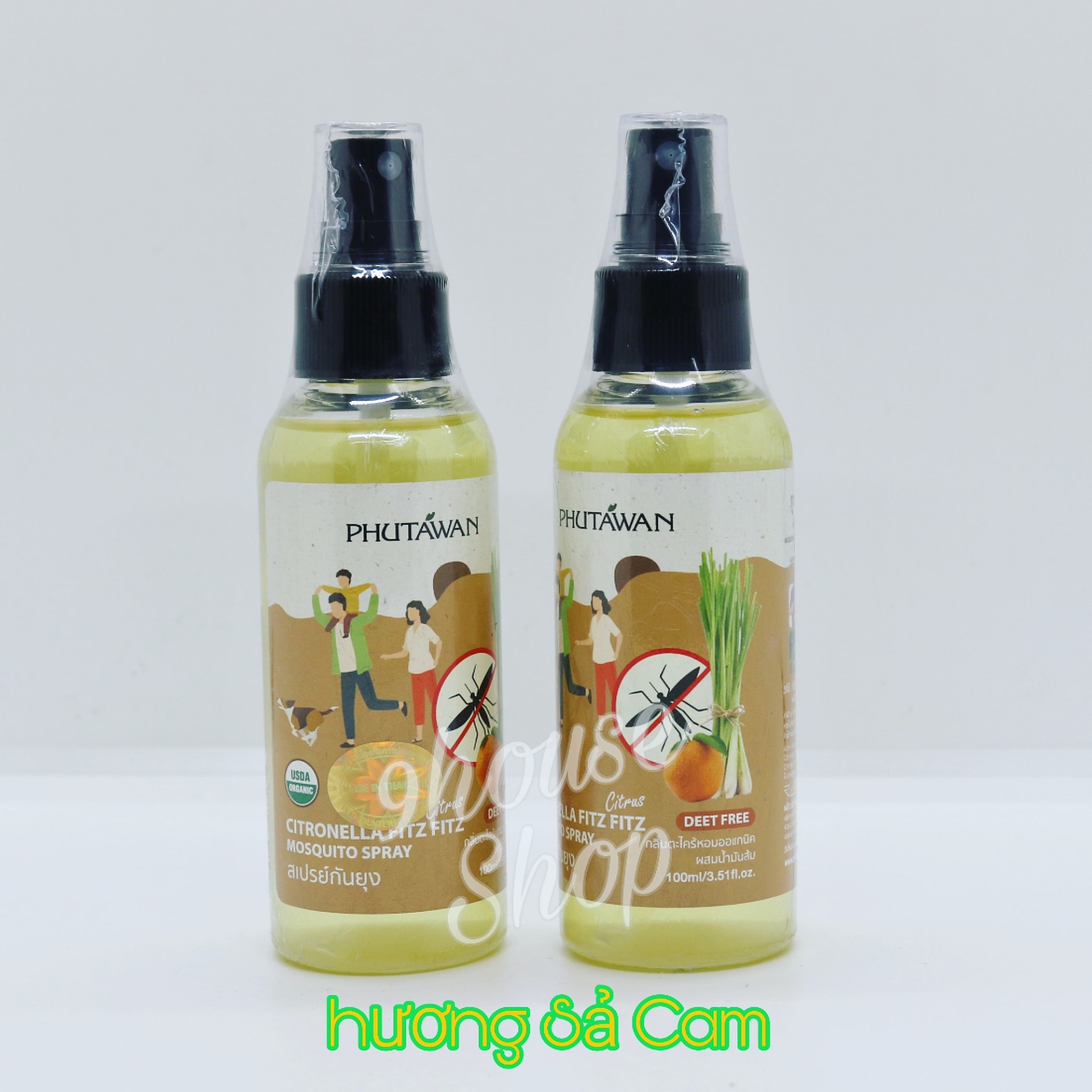 (Sả & Cam) 01 chai Xịt chống muỗi Citronella Phutawan Thái Lan 100ml