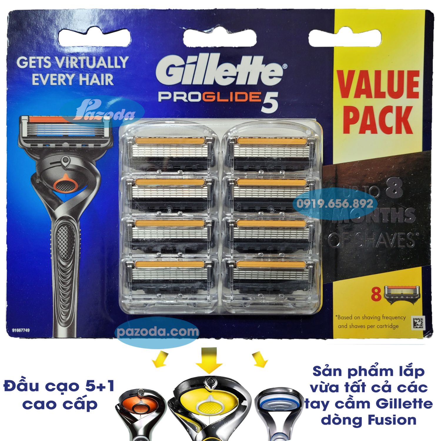Hộp 8 lưỡi dao cạo râu Gillette Proglide5 ( đầu cạo 5+1)