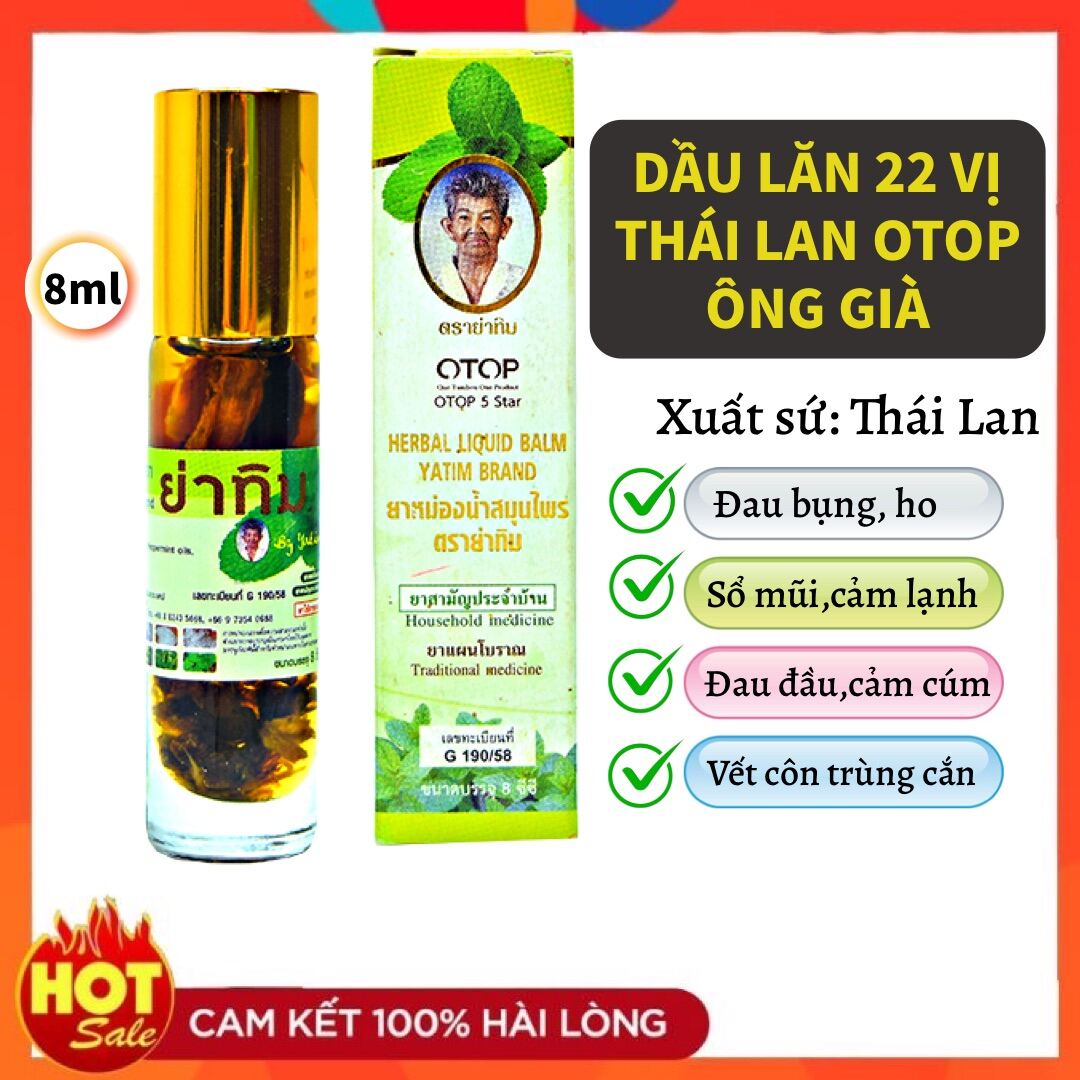 Dầu Lăn Thảo Dược 22 Vị Otop Thái Lan 8ml