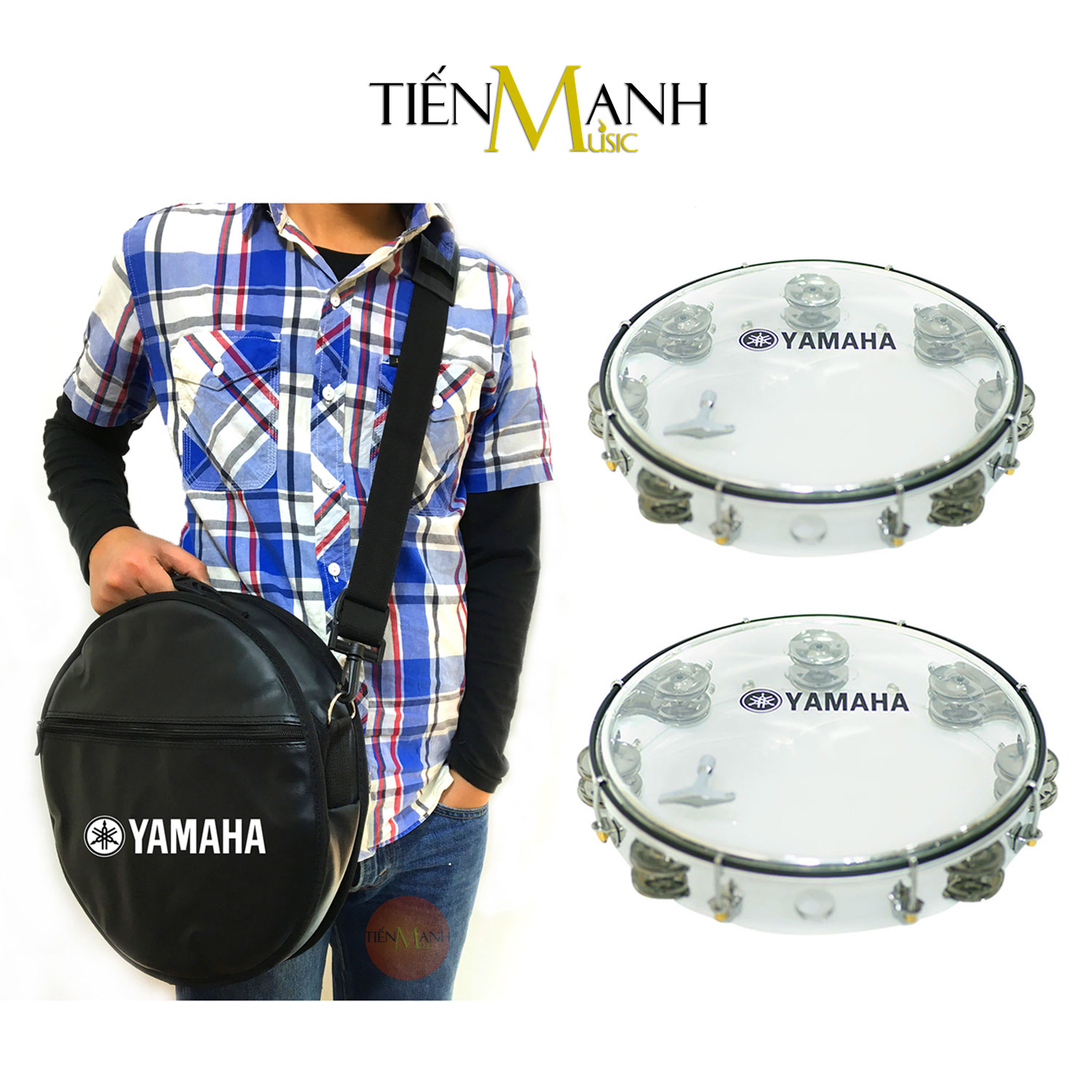 [Tặng Khoá Chỉnh] Combo Trống lắc tay và Bao đựng Lục Lạc Gõ Bo Tambourine Yamaha MT6-102T (Trong suốt - Trống chơi nhạc chế gõ po - Xipo)