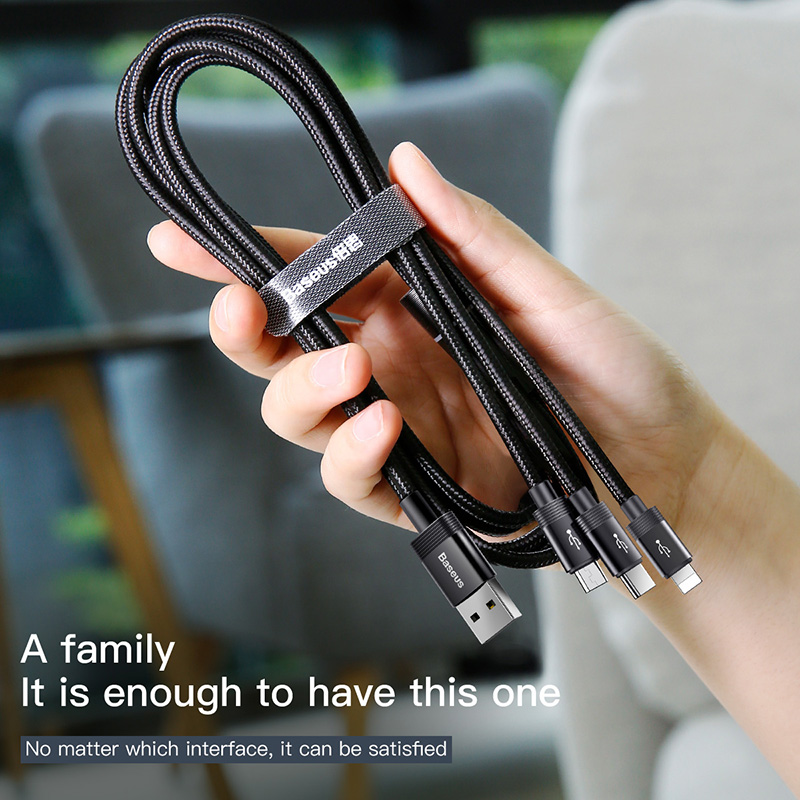 [HCM]Cáp sạc 3 đầu đều hỗ trợ Data Baseus Data Fuction 3-in-1 Cable USB For M+L+T 3.5A 1.2M Black CAMLT-PY01 - Hàng chính hãng