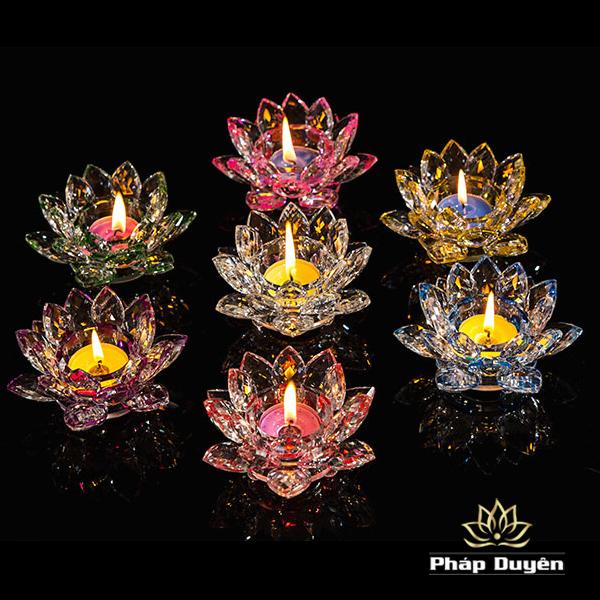 Đế Nến Hoa Sen Thấp Pha Lê Nhiều Màu Sắc 12cm