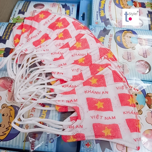 Chuỗi cửa hàng Mẹ & Bé 30 Hộp 10 cái Khẩu trang 3D cho bé 6 tháng đến 5 tuổi Khánh An 4 lớp kháng khuẩn màu xanh, trắng, hồng