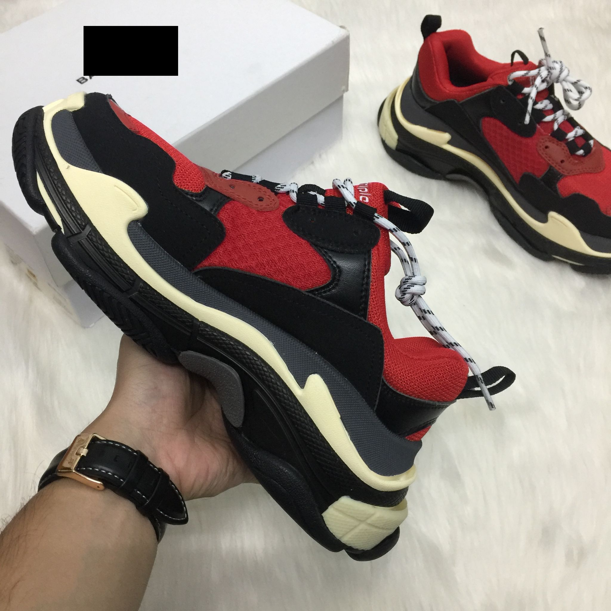 [Full Box & Tặng Vớ] Giày thể thao Sneaker Balenciga TripleS Đỏ đen