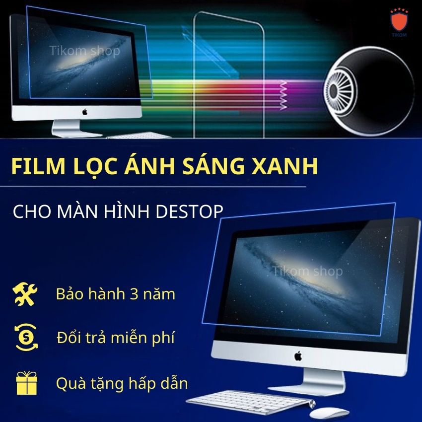 [Quà tặng 20k] Miếng dán bảo vệ màn hình chống ánh sáng xanh cho máy tính destop 19 - 27 inch, Kính cường lực chống / lọc ánh sáng xanh loại cao cấp Lenovo Acer Asus Dell HP Sony Samsung - Tikom shop