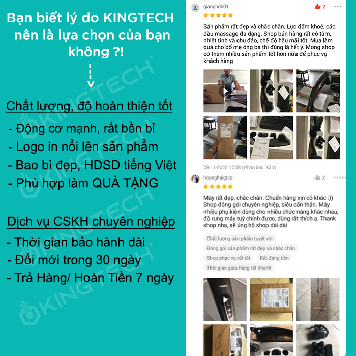 Máy Massage Cầm Tay Đa Năng Cao Cấp KINGTECH KT1768 - Máy Mát Xa Toàn Thân Không Dây - Chuyên Sâu Cho Cổ, Vai Gáy, Bụng, Lưng, Cánh Tay, Chân - Giảm Đau Mỏi Cho Dân Văn Phòng, Gymer, Người Già, Người Lao Động Nặng - Chính Hãng