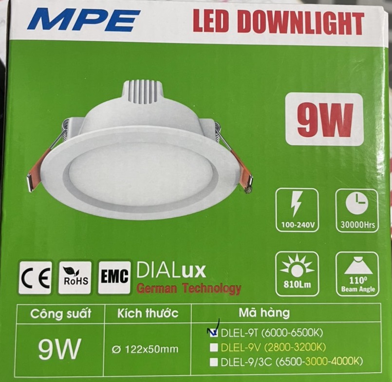 ĐÈN LED ÂM TƯỜNG 9W MPE . DOWNLIGHT - TIẾT KIỆM ĐIỆN