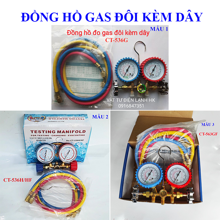 Đồng hồ đo gas đôi kèm dây nạp gas - đồng hồ đôi th