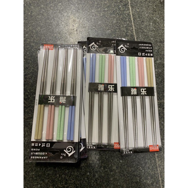 Vỉ 4 Đôi Đũa Inox 304 Xịn Cán Bọc Nhựa