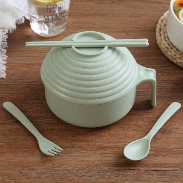 BỘ CA ĂN MÌ TÔM CÓ NẮP ÚP BẰNG LÚA MẠCH (KÈM THÌA, ĐŨA, NĨA)