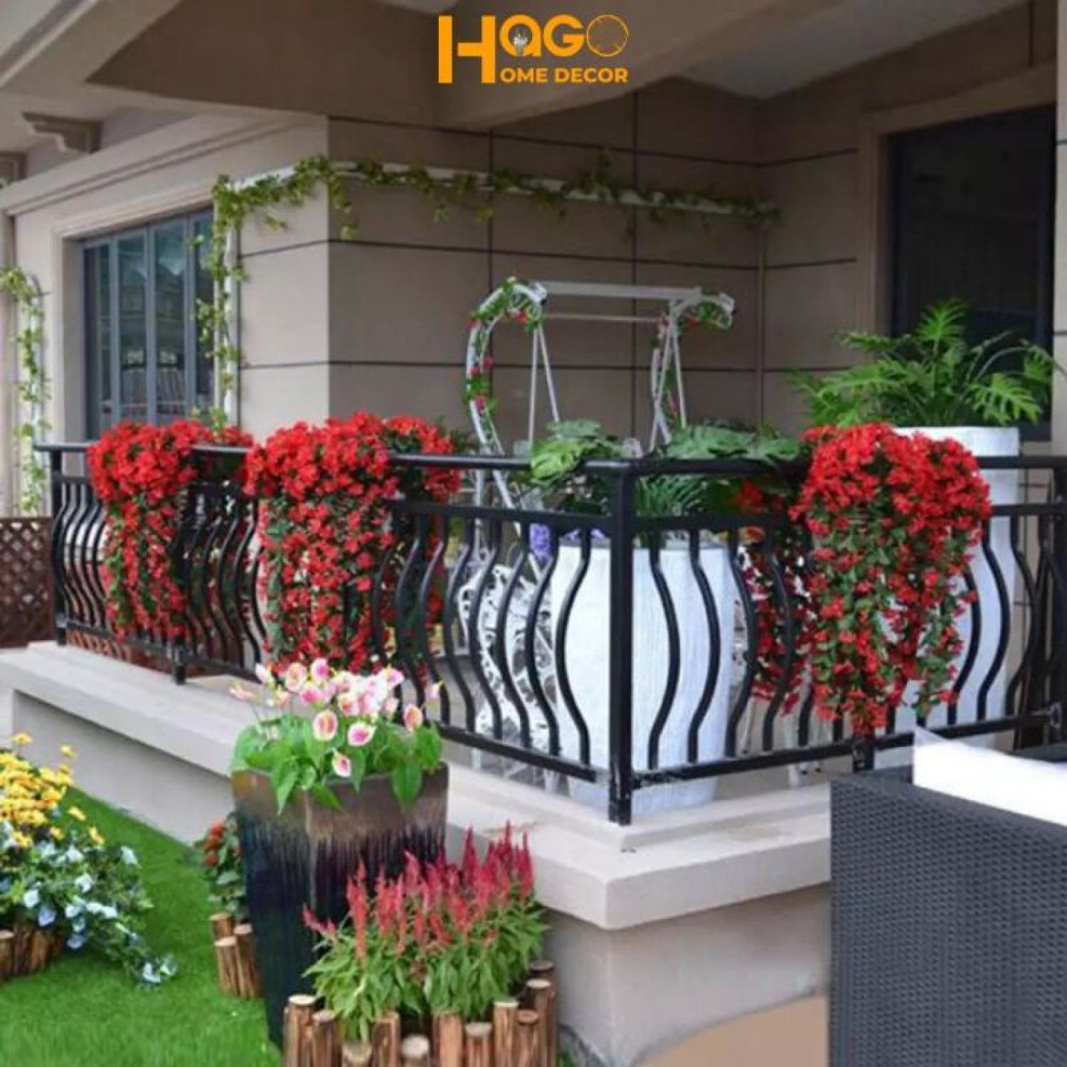 CHÙM ĐỖ QUYÊN TREO TƯỜNG . HOA VẢI HOA LỤA CAO CẤP