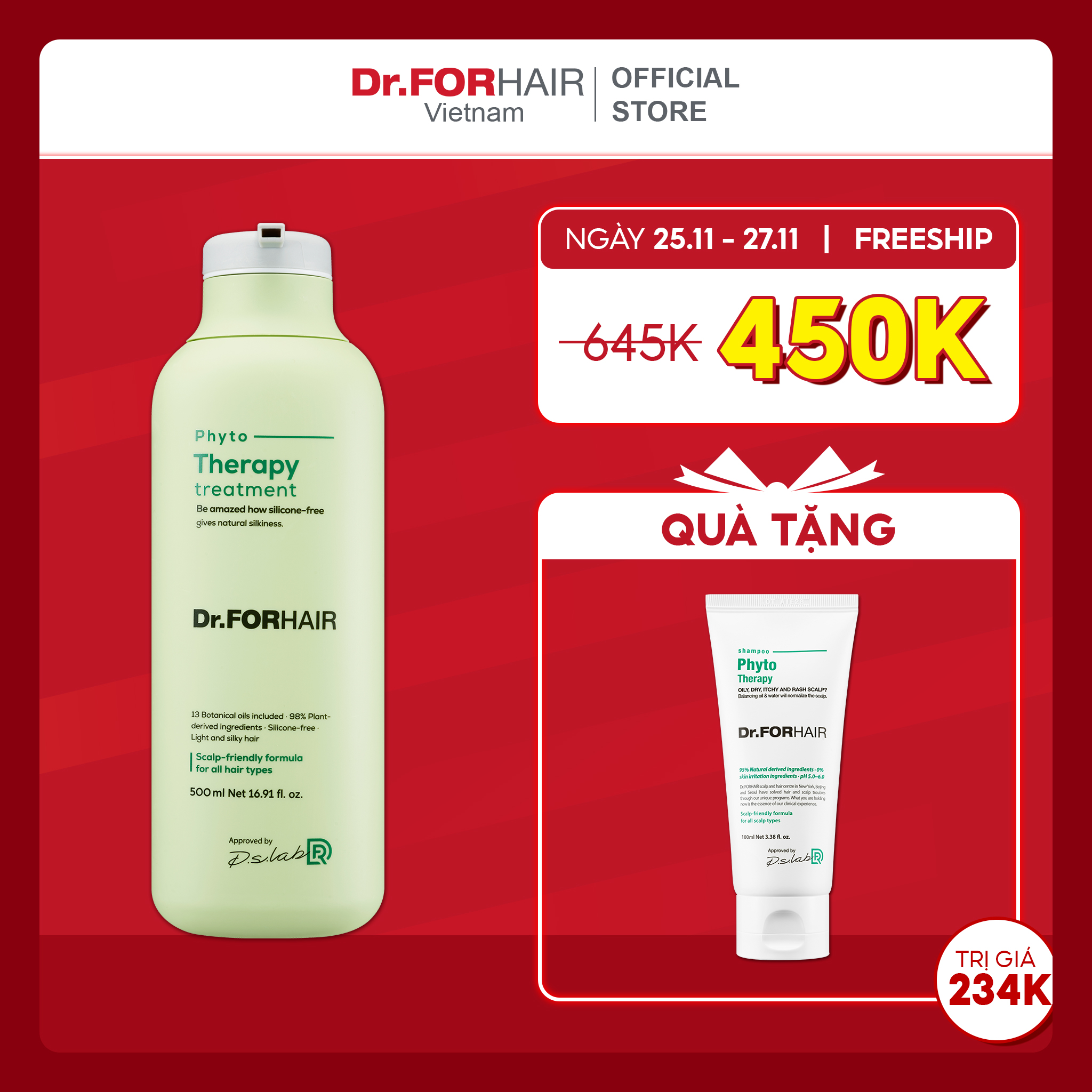 Dầu xả CHO DA NHẠY CẢM, chiết xuất thực vật an toàn và dịu nhẹ Dr.FORHAIR